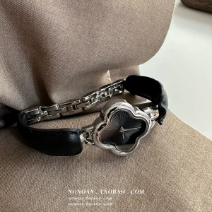 NONOAN fashion light luxury small fragrance high-end pre-owned style niche clover belt watch girls exquisite gifts – Image 3