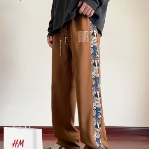 HM Casual Pant Men's Spring-Autumn Straight Drawstring Drap Versatile Sweatpants High Street Trend Side Bear Pants – Image 3