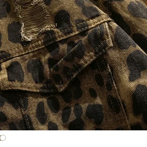 BMOB American high street retro leopard print ripped denim jacket, men's fashion brand handsome, high-end loose cargo jacket – Image 4