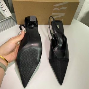 ZA Home Black Slingback French Temperament High Heeled Mules Women's Stiletto Heel 2024 New Pumps Pointed Toe Sandals – Image 3