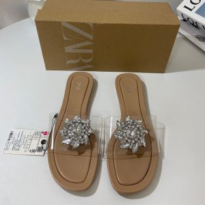 ZA manufacturers 2024 new round toe transparent face line with rhinestone decoration fairy style flat shoes sandals foreign trade – Image 4