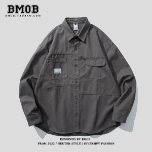 BMOB cotton cargo shirt, men's fashion brand, high-end sense of Japanese, loose casual and simple and versatile shirt jacket in autumn – Image 3