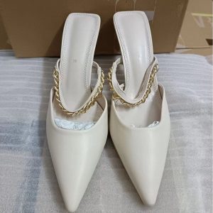 ZA New Fall 2024 New Women's Shoes Pointed Toe Toe Chain Embellished High Heels Fashion Back Empty Sandals – Image 3