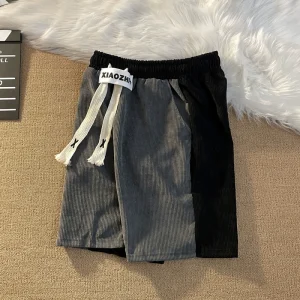ins net red corduroy casual shorts, men's Korean designer, couple, beach trendy brand, super hot summer five-point pants – Image 4
