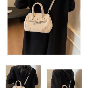 High-end platinum bag women's 2024 new retro fashion temperament contrasting soft girl crossbody bag hand-held Kelly bag – Image 5