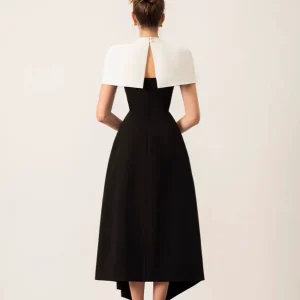 High-end black and white contrasting dress, Vietnamese designer, detachable cape, small dress, temperament, thin long skirt woman – Image 4