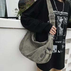 new large-capacity student denim class bag lazy wind shoulder messenger bag – Image 3