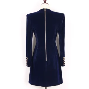 2024 Spring and Autumn New Fashion Solid Color V-Neck Long Sleeve Metal Button Warm Velvet Slim Fit Dress Dress – Image 3