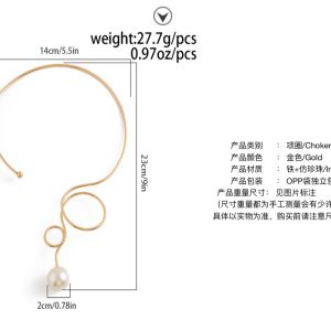 Plain ring bow European and American jewelry women's ins water drop imitation pearl fashion punk metal collar – Image 5