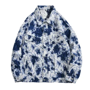 BMOB American high street retro washed tie-dye denim jacket men's loose casual ruffian handsome jacket trendy brand design – Image 4