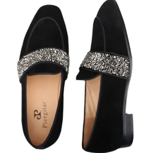 Summer new black nubuck leather square toe men's loafers handmade custom rhinestone slip-on smoking shoes – Image 5