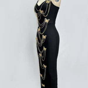 Retro luxury palace enhanfeng heavy industry bow beautiful girl bandage dress model catwalk dinner party dress – Image 3