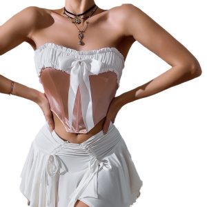European and American cross-border foreign trade street splicing contrasting bow babes bandeau backless fishbone small vest female 70056 – Image 5