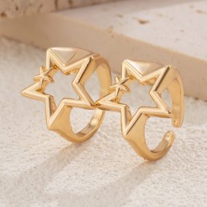 Cross-border European and American jewelry fashion commuting five-pointed star heart-shaped open ring alloy versatile ring set – Image 6