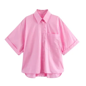 European and American style 2024 summer new women's clothing temperament versatile thin pocket poplin shirt 2837733 – Image 3