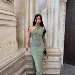 Summer New Women's Solid Color Single Shoulder Sleeveless Shrink