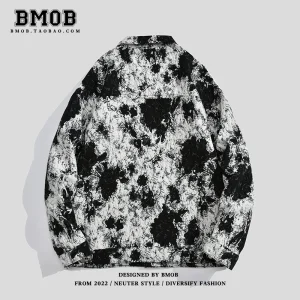 BMOB American high street retro washed tie-dye denim jacket men's loose casual ruffian handsome jacket trendy brand design – Image 3