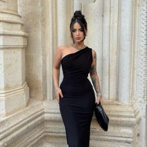 Summer New Women's Solid Color Single Shoulder Sleeveless Shrink – Image 4