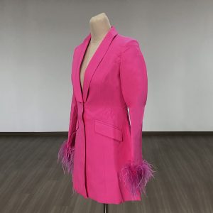 Feather blazer dress Panelled sequins, slit, wrap hip skirt, – Image 7