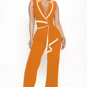 M3219 European and American cross-border summer women's new fashion V-neck temperament elegant sleeveless jumpsuit wide – Image 4