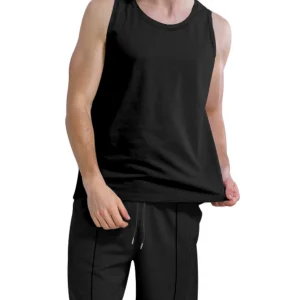 Summer 2024 European and American Men's Plus Size Casual Sport Sleeveless Vest Waffle Shorts Two-Piece Men suit – Image 3