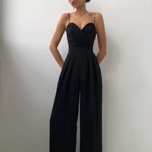 sling Jumpsuit pants small V-neck sling tube top waist wide-leg jumpsuit mopping long pants women – Image 4