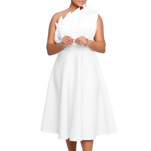Size Women's Summer Sexy Slant Neck Drape High Waist Banquet Dress Skirt Gala Cross Border Dress – Image 5