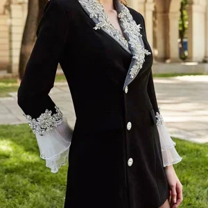Suit dress autumn and winter European and American heavy industry embroidery Lu Yi with the same lace suit dress skirt trumpet sleeve jacket women – Image 3
