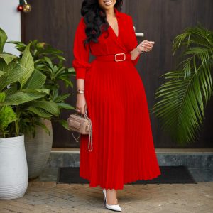 D3285 Amazon Cross-border Foreign Trade Women's 2024 Autumn New Fashion Temperament Solid Color Plus Size Cross-border Dress
