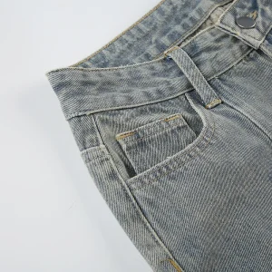 Street women's summer new snap button wash distressed straight jeans fashionable loose casual pants – Image 4