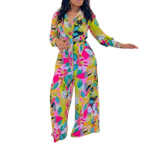 D3274 Foreign Trade Women's Clothing Amazon New Fashion Print Two Piece Lapel Tie Shirt Wide Leg Pants Set – Image 4