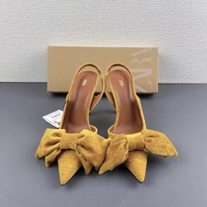 ZA manufacturers 2024 summer foreign trade new products rear tie patent leather pumps women's shoes bow trim pointed toe high heel muller – Image 4