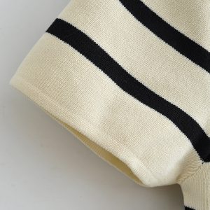 Foreign trade 2024 summer new women's clothing European and American style short ice silk stripe knit short sleeve T-shirt top women – Image 7