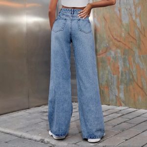 Spot-65662 Amazon Cross Border Women's INS Fashion Ripped High Waist Wide Leg Pants Casual Jeans Trousers – Image 5