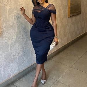 European and American style fashion tight-fitting dress, solid color wrap chest stitching gauze skirt, short sleeve pullover street hip skirt women – Image 3