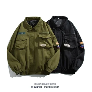 Cargo jacket, men's fashion brand loose casual and versatile, handsome teenager multi-pocket plus-size jacket – Image 3