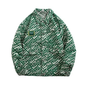Spring and autumn jacquard full-print jacket, men's fashion brand loose casual ruffian, handsome Korean version of the trend contrast lapel cargo coat – Image 5