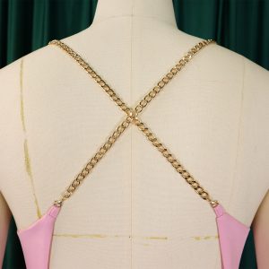 Europe and America Fashion Sexy Chain Halterneck High Waist Sexy Open Back Wide Leg Press-Pleated Jumpsuit – Image 8