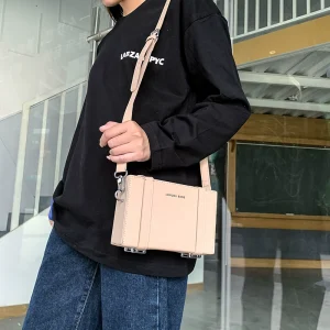 crossbody bag hard shell small square bag men's trendy brand mobile phone box bag men's bag personalized small satchel – Image 3
