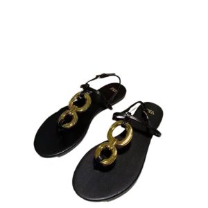 ZA New 2024 Summer Round Toe Line With Metal Buckle Clip Toe Slippers Sandals Women's Rear Strap Wear Slippers – Image 5