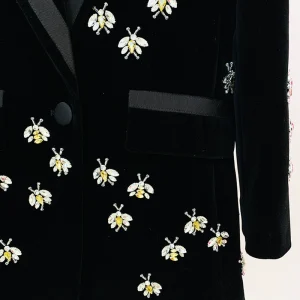 2024 autumn and winter new European and American star fashion slim fit bee heavy industry diamond beads velvet blazer – Image 3