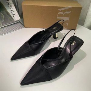 ZA Home Black Slingback French Temperament High Heeled Mules Women's Stiletto Heel 2024 New Pumps Pointed Toe Sandals – Image 4