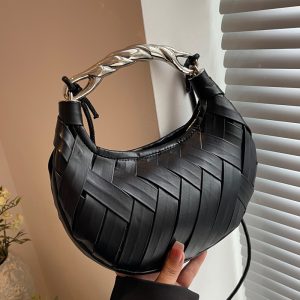 Cross-border weaving bird's nest women's bag 2024 new light luxury fashion versatile hand-held crescent bag one-shoulder cross-body dumpling bag – Image 3