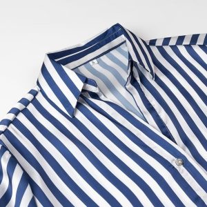 ZR Foreign Trade Wholesale European and American Style Women's Clothing Fashionable and versatile lapel loose casual long-sleeved striped shirt top – Image 7