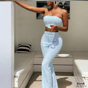 bandeau sleeveless top + flared high-waisted casual pants suit women's two-piece suit sexy temperament babes summer – Image 4