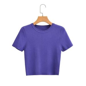 Foreign trade 2024 summer new women's clothing European and American style short ice silk stripe knit short sleeve T-shirt top women – Image 4