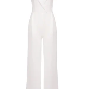 Retro luxury, wrap chest, bubble beads, high-waisted white jumpsuit, straight leg temperament, host evening dress, catwalk evening dress – Image 5