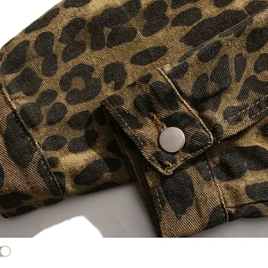 BMOB American high street retro leopard print ripped denim jacket, men's fashion brand handsome, high-end loose cargo jacket – Image 6