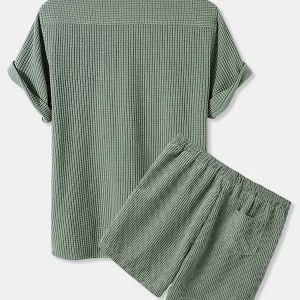 2024 summer new European and American men's casual loose corduroy short sleeve suit beach shorts men's suit – Image 4