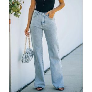 women Jeans 2023 Fashion side split leisure trousers long jeans – Image 3